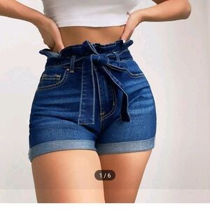 SHEIN Blue High Waist Paper Bag Shorts